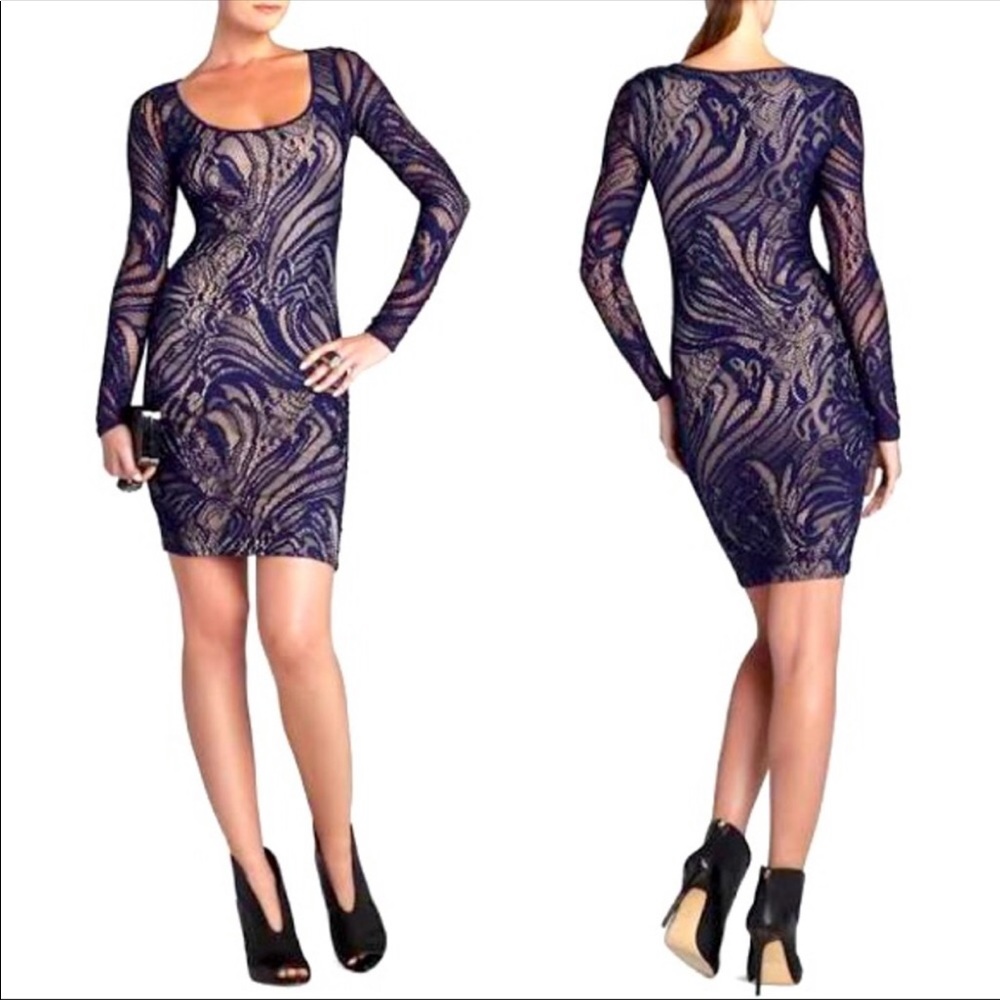 NWOT BCBGMaxAzria | Blue Vivia Long-Sleeve Lace Dress | Sz Sm